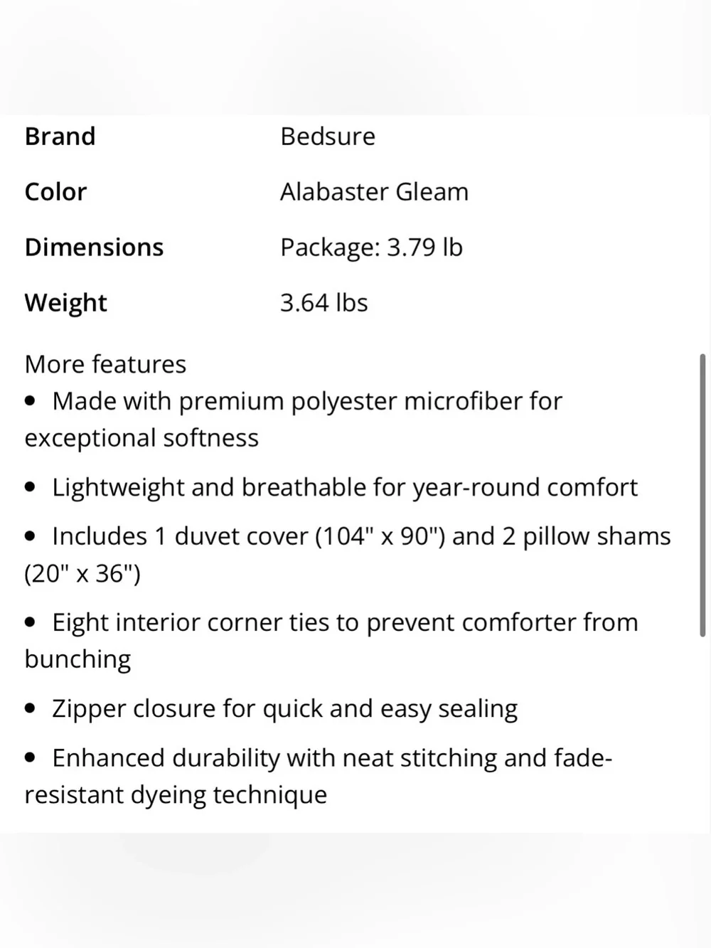 KING SIZE Duvet Bedding Set 100% Premium Microfiber - ALABASTER GLEAM